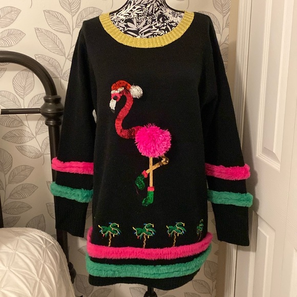 Holiday Time Sweaters - Women’s Holiday Time Flamingo Christmas Sweater